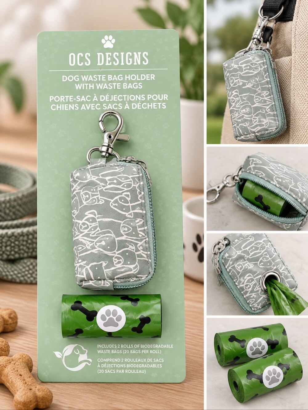 OCS Designs Mint Green Dog Waste Bag Holder with Clip